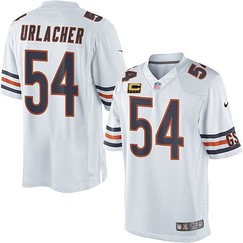 Men's Limited Brian Urlacher C Patch Nike Jersey White Road - #54 NFL Chicago Bears